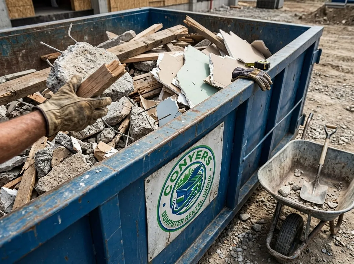 Conyers Dumpster Rental Group fleet of roll-off dumpsters and trucks in Conyers, GA